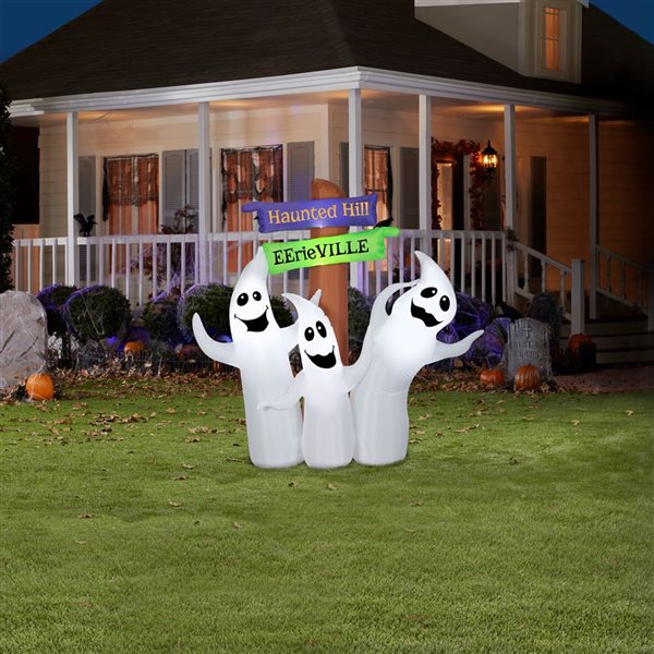 Gemmy 72 L x 68-in H LED Lighted Ghost Trio with Signs Halloween Inflatable