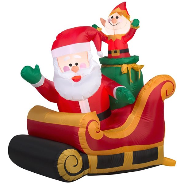 Gemmy 41 L x 42-in H LED Lighted Santa and Elf in Sleigh Christmas Inflatable