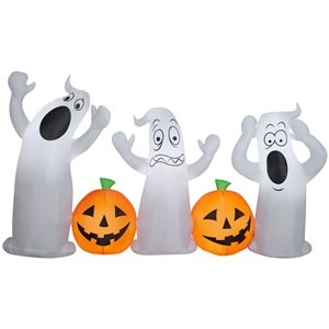 Gemmy 108 L x 60-in H LED Lighted Ghost Trio with Jack-O'-Lanterns Halloween Inflatable