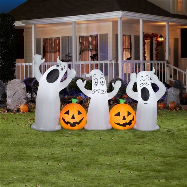 Gemmy 108 L x 60-in H LED Lighted Ghost Trio with Jack-O'-Lanterns Halloween Inflatable