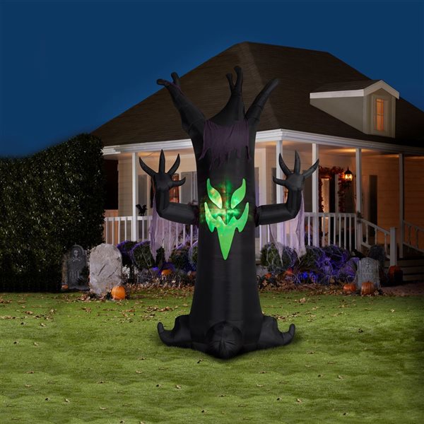 Gemmy 73 L x 125-in H LED Lighted Scary Tree with Fire & Ice Light Effect Halloween Inflatable