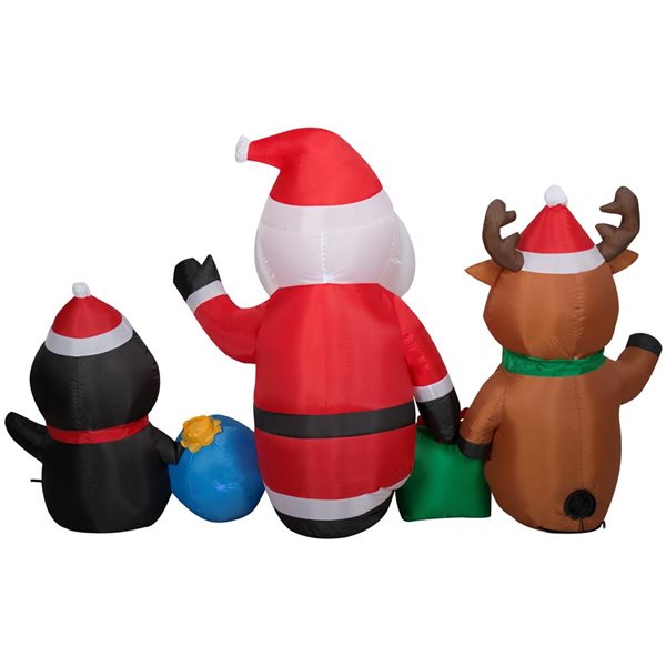 Gemmy 90-in L x 53-in H LED Lighted Santa, Reindeer and Penguin Trio Christmas Inflatable