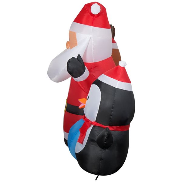 Gemmy 90-in L x 53-in H LED Lighted Santa, Reindeer and Penguin Trio Christmas Inflatable