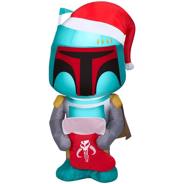 Gonflable de Noël avec lumières DEL de Gemmy 48 po h. Boba Fett avec bas de Noël