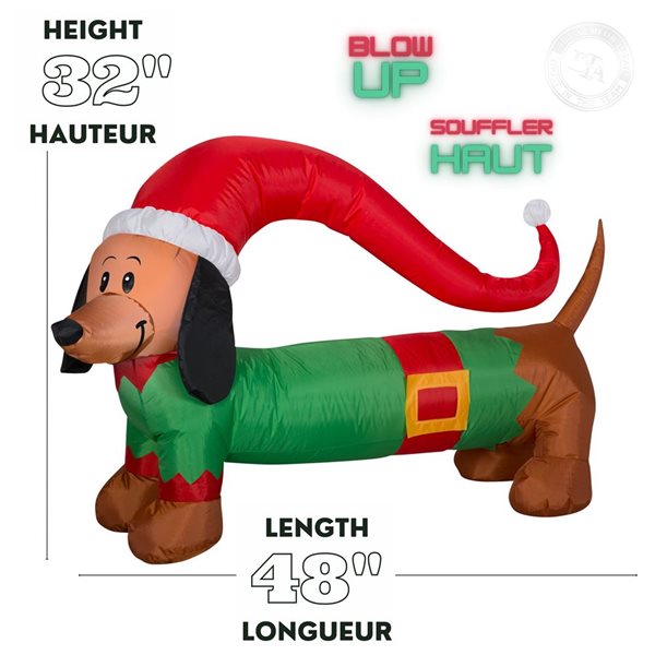 Gemmy 48 L x 32-in H LED Lighted Weiner Dog Christmas Inflatable