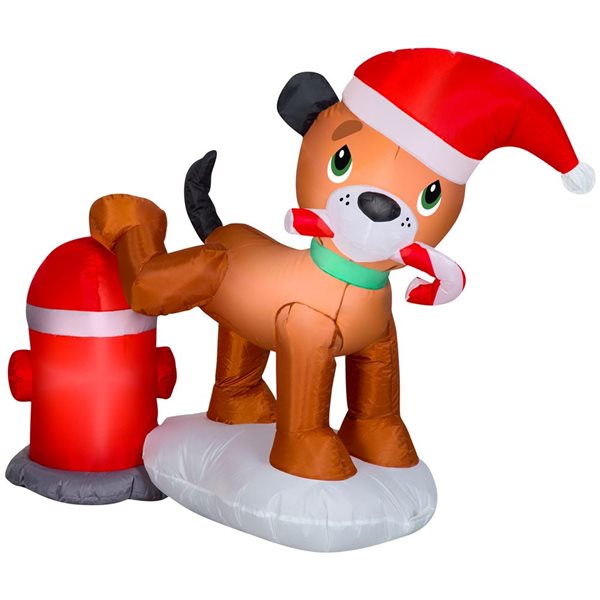 Gemmy 38 L x 48-in H LED Lighted Tinkle Tidings with Puppy and Fire Hydrant Christmas Inflatable