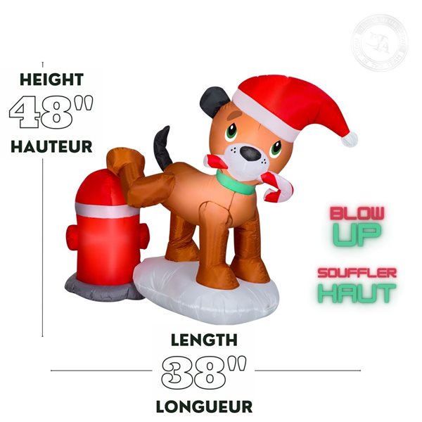 Gemmy 38 L x 48-in H LED Lighted Tinkle Tidings with Puppy and Fire Hydrant Christmas Inflatable