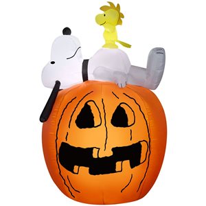 Gonflable d’Halloween avec lumières DEL de Gemmy 54 po h. Snoopy et Woodstock sur citrouille-lanterne