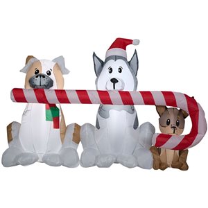 Gemmy 66 L x 43-in H LED Lighted Puppies with Big Candy Cane Christmas Inflatable