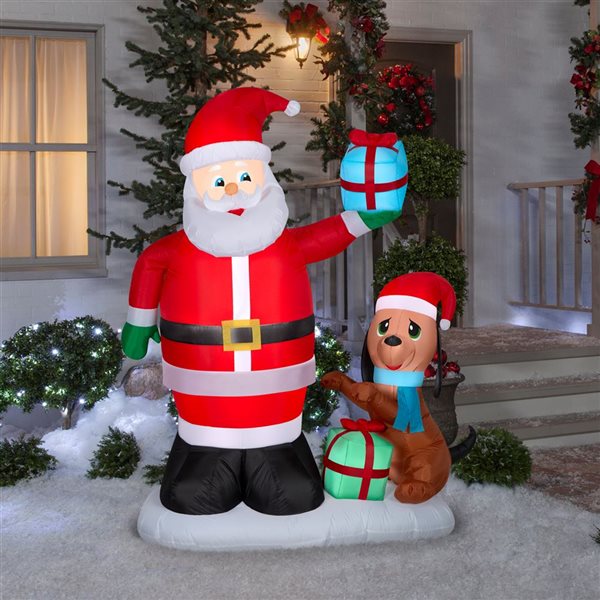 Gemmy 59 L x 72-in H Animated LED Lighted Santa and Puppy Christmas Inflatable