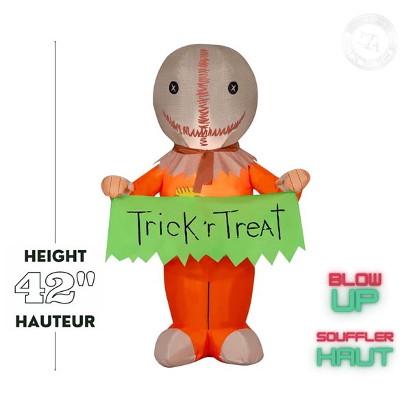 Gonflable d’Halloween avec lumières DEL de Gemmy 42 po h. Sam avec bannière “Trick 'r Treat”