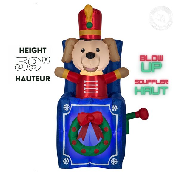 Gemmy 59-in H Animated LED Lighted Toy Soldier Dog in Pop-Up Box Christmas Inflatable