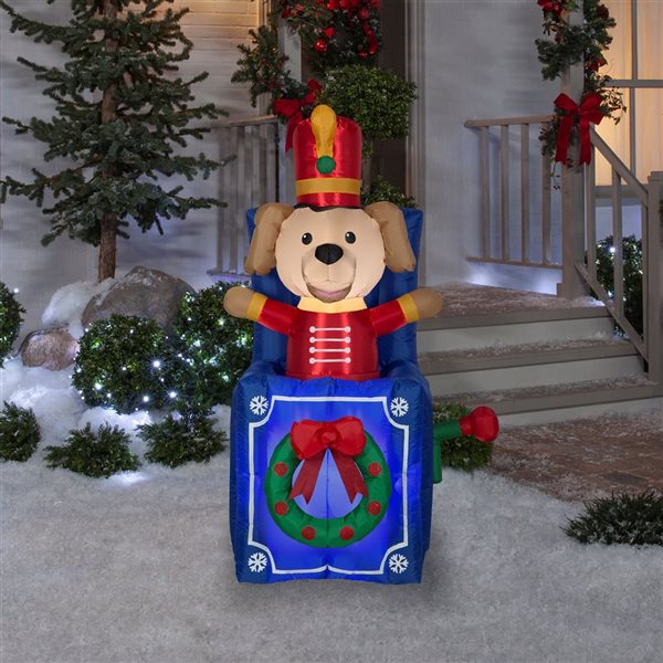 Gemmy 59-in H Animated LED Lighted Toy Soldier Dog in Pop-Up Box Christmas Inflatable