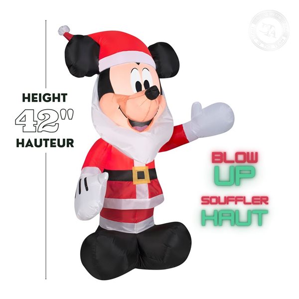 Gemmy 42-in H LED Lighted Mickey Mouse in Santa Suit and Beard Christmas Inflatable