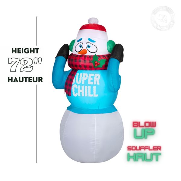 Gemmy 72-in H Animated LED Ligthed "Super Chill" Snowman Christmas Inflatable