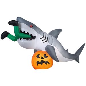 Gemmy 108 L x 49-in H Animated LED Lighted Shark Snack Scene  Halloween Inflatable