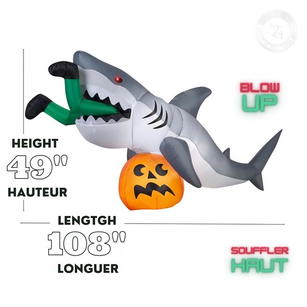 Gemmy 108 L x 49-in H Animated LED Lighted Shark Snack Scene  Halloween Inflatable