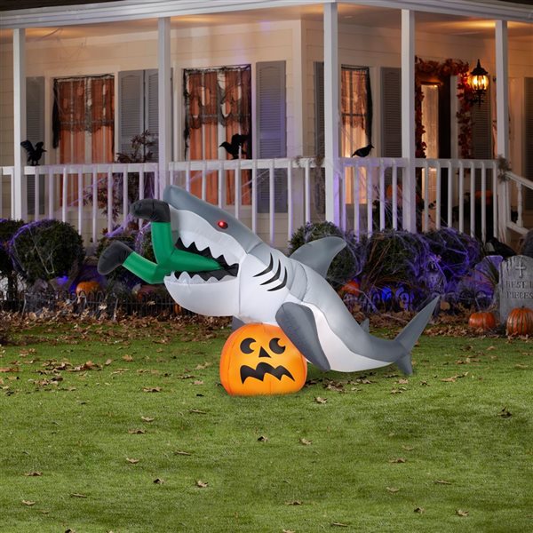 Gemmy 108 L x 49-in H Animated LED Lighted Shark Snack Scene  Halloween Inflatable