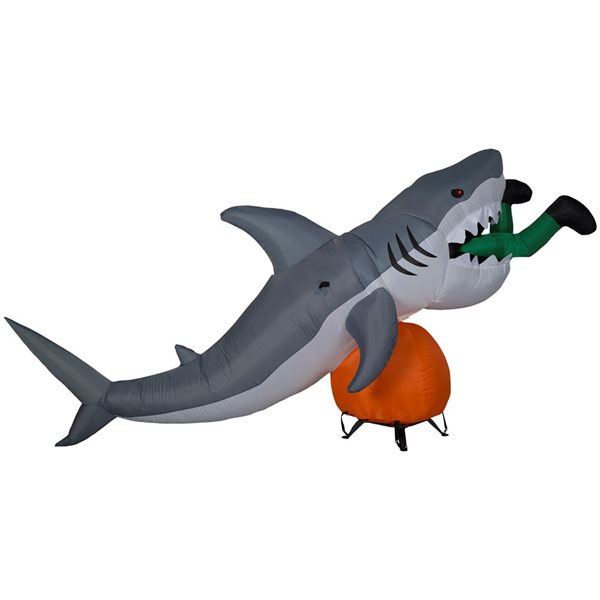 Gemmy 108 L x 49-in H Animated LED Lighted Shark Snack Scene  Halloween Inflatable