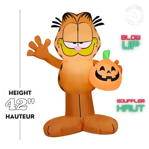 Gonflable d’Halloween avec lumières DEL de Gemmy 42 po h. Garfield avec citrouille-lanterne