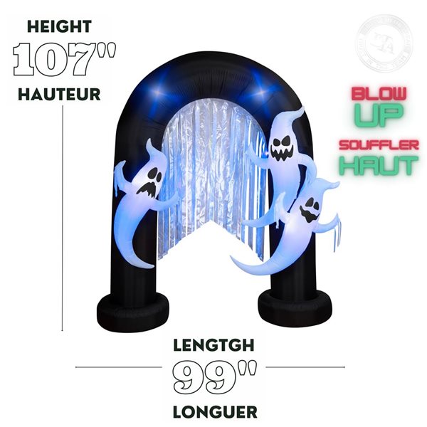 Gemmy 99 L x 107-in H Ghost Archway Halloween Inflatable w/ Flickering Black Lights and Metallic Streamers