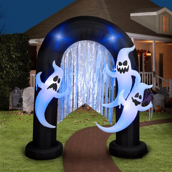 Gemmy 99 L x 107-in H Ghost Archway Halloween Inflatable w/ Flickering Black Lights and Metallic Streamers