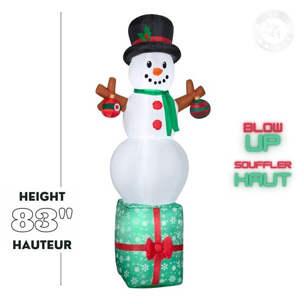Gemmy 83-in H LED Lighted Snowman on Gift Box Christmas Inflatable