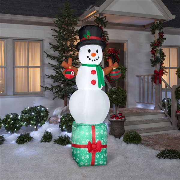 Gemmy 83-in H LED Lighted Snowman on Gift Box Christmas Inflatable