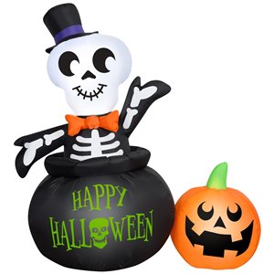 Gonflable d’Halloween avec lumières DEL de Gemmy 45 L. x 48 po h. squelette dans un chaudron