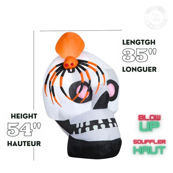 Gemmy 35 L x 54-in H LED Lighted Skull with Orange Spider Halloween Inflatable