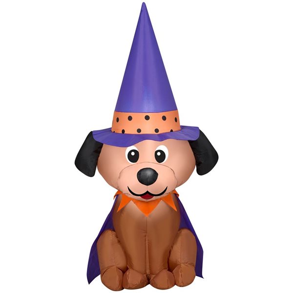 Gonflable d’Halloween avec lumières DEL de Gemmy 48 po h. chien avec chapeau de sorcière