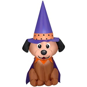 Gonflable d’Halloween avec lumières DEL de Gemmy 48 po h. chien avec chapeau de sorcière