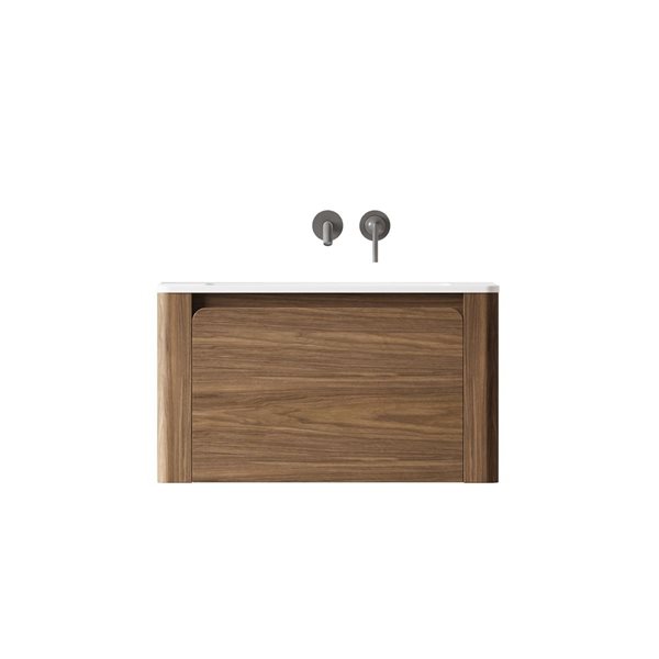 GEF Elaina 30-in Wall Mount Vanity with Matte White Solid Surface Top Single Sink - Walnut