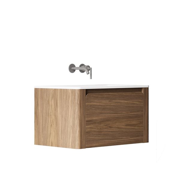 GEF Elaina 30-in Wall Mount Vanity with Matte White Solid Surface Top Single Sink - Walnut