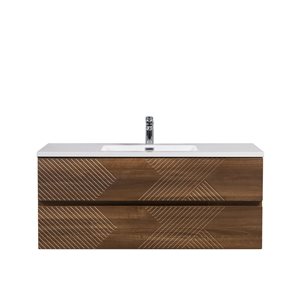 GEF Rowan 48-in Wall Mount Vanity with White Polymarble Top Single Sink - Walnut