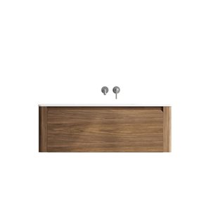 GEF Elaina 48-in Wall Mount Vanity with Matte White Solid Surface Top Single Sink - Walnut