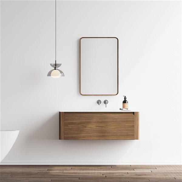 GEF Elaina 48-in Wall Mount Vanity with Matte White Solid Surface Top Single Sink - Walnut