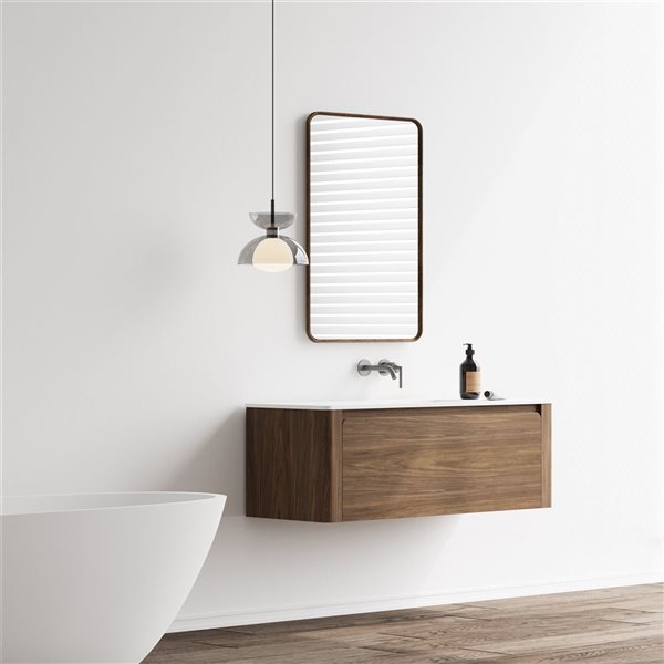 GEF Elaina 48-in Wall Mount Vanity with Matte White Solid Surface Top Single Sink - Walnut