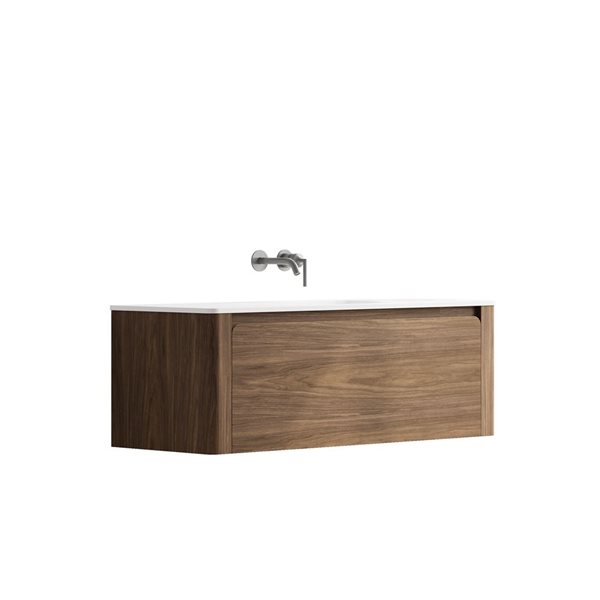 GEF Elaina 48-in Wall Mount Vanity with Matte White Solid Surface Top Single Sink - Walnut