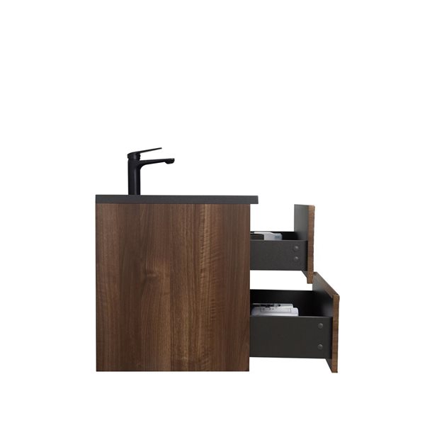 GEF Rowan 30-in Wall Mount Vanity with Black Engineered Quartz Top Single Sink - Walnut