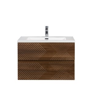 GEF Rowan 30-in Wall Mount Vanity with White Polymarble Top Single Sink - Walnut