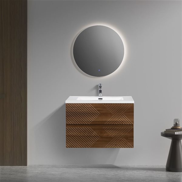 GEF Rowan 30-in Wall Mount Vanity with White Polymarble Top Single Sink - Walnut