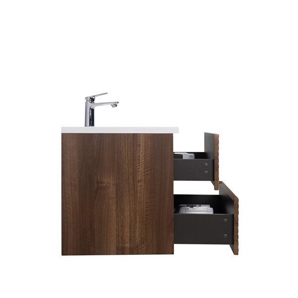 GEF Rowan 30-in Wall Mount Vanity with White Polymarble Top Single Sink - Walnut