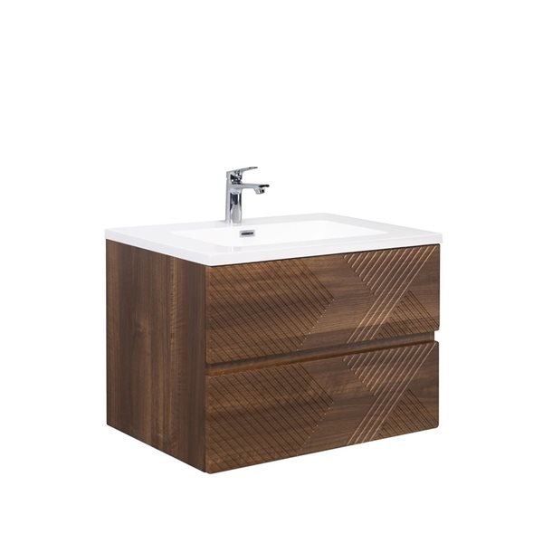 GEF Rowan 30-in Wall Mount Vanity with White Polymarble Top Single Sink - Walnut