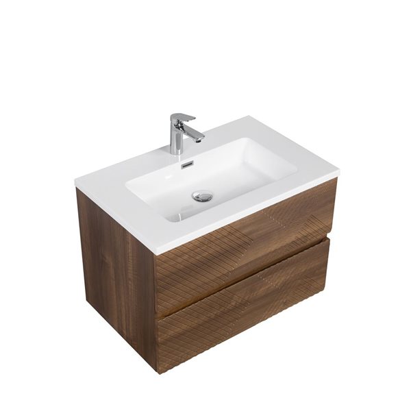 GEF Rowan 30-in Wall Mount Vanity with White Polymarble Top Single Sink - Walnut