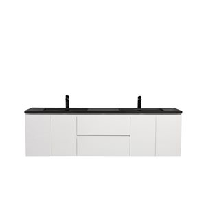 GEF Almere 72-in Wall Mount Vanity with Black Engineered Quartz Top Double Sink - White High Gloss