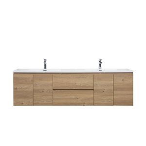 GEF Almere 72-in Wall Mount Vanity with White Polymarble Top Double Sink - Rough Oak