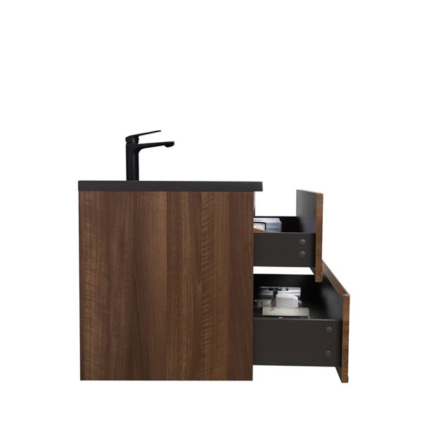 GEF Rowan 48-in Wall Mount Vanity with Black Engineered Quartz Top Single Sink - Walnut