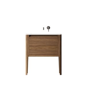 Meuble-lavabo autoportant Elaina de GEF 30 po à surface solide blanc mat et lavabo monobloc, noyer