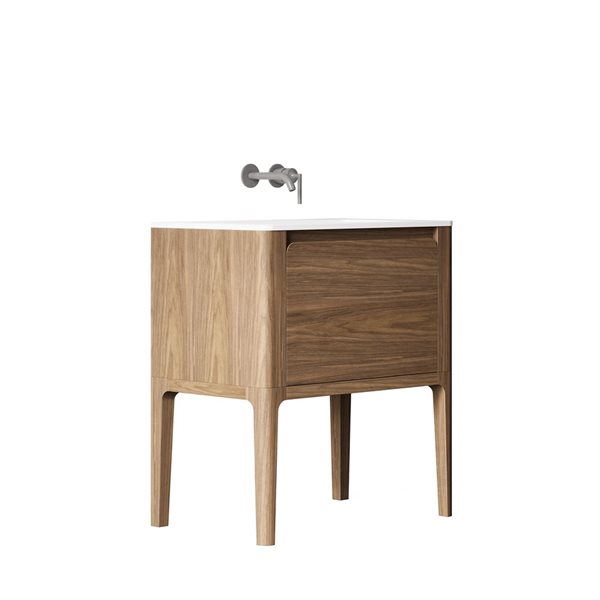 GEF Elaina 30-in Freestanding Vanity with Matte White Solid Surface Top Single Sink Combo - Walnut